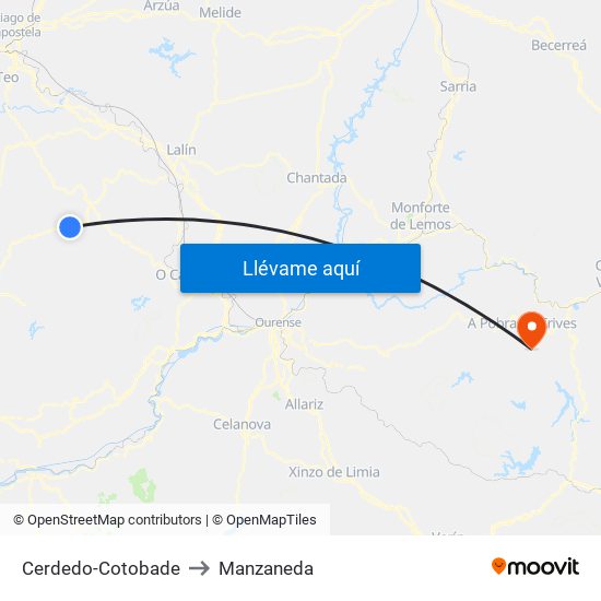 Cerdedo-Cotobade to Manzaneda map