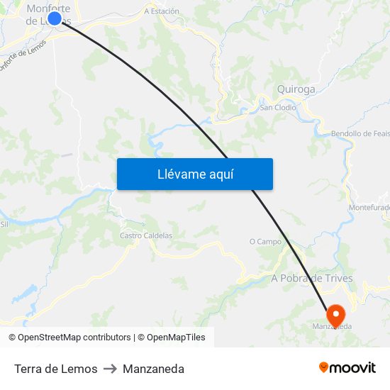Terra de Lemos to Manzaneda map