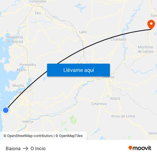 Baiona to O Incio map