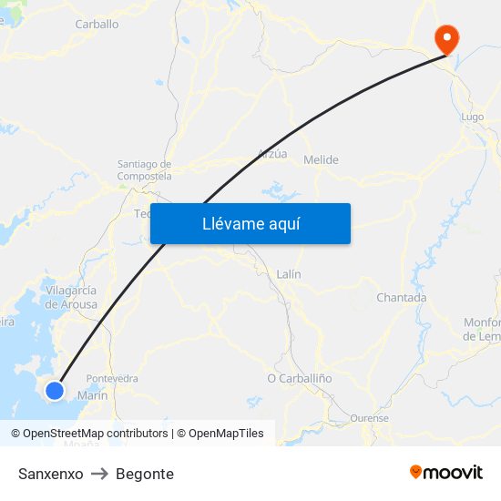 Sanxenxo to Begonte map
