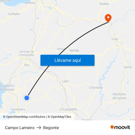 Campo Lameiro to Begonte map