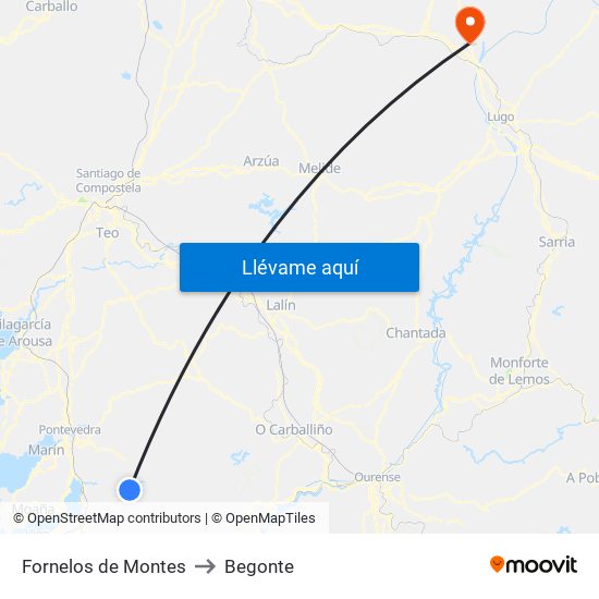 Fornelos de Montes to Begonte map