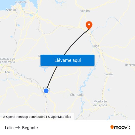 Lalín to Begonte map