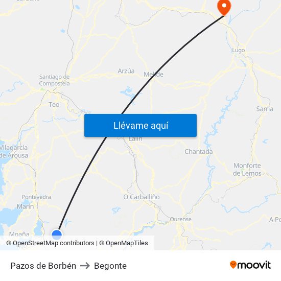 Pazos de Borbén to Begonte map