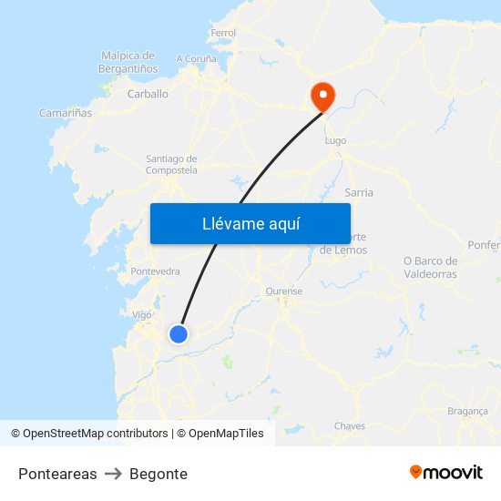 Ponteareas to Begonte map