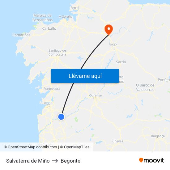 Salvaterra de Miño to Begonte map