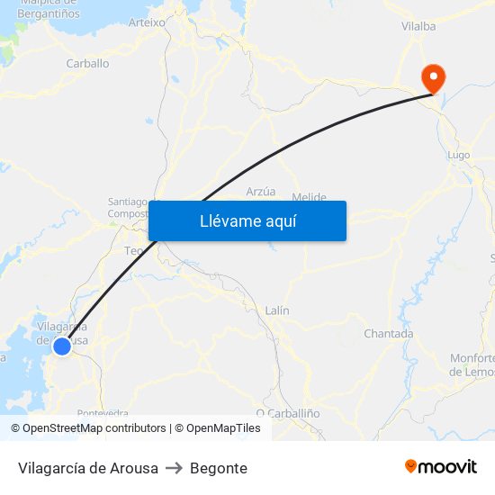 Vilagarcía de Arousa to Begonte map