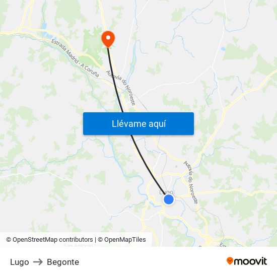 Lugo to Begonte map
