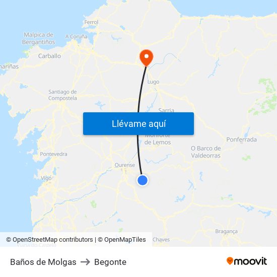Baños de Molgas to Begonte map