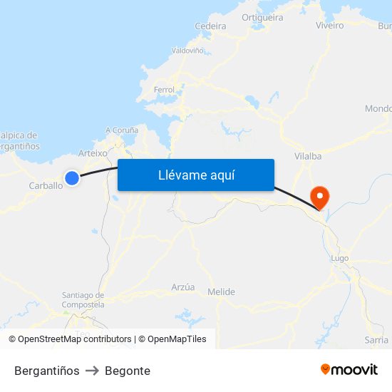 Bergantiños to Begonte map