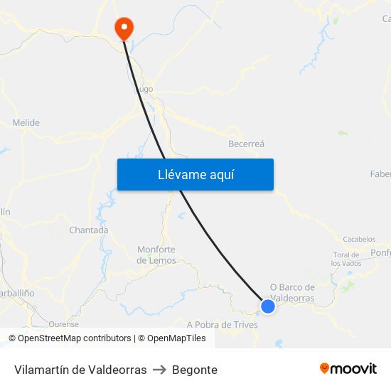 Vilamartín de Valdeorras to Begonte map