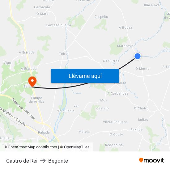 Castro de Rei to Begonte map