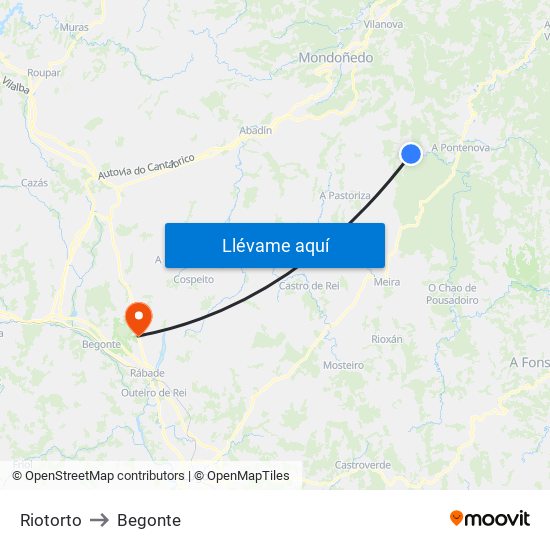 Riotorto to Begonte map