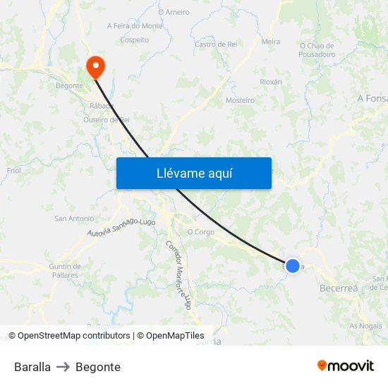 Baralla to Begonte map