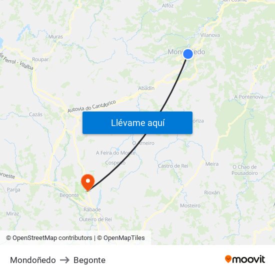 Mondoñedo to Begonte map