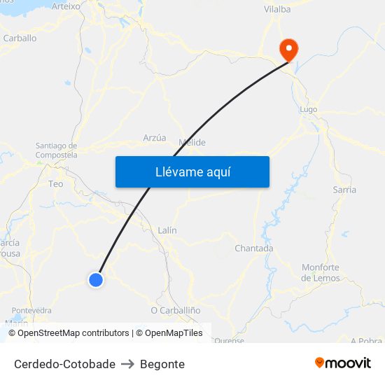 Cerdedo-Cotobade to Begonte map