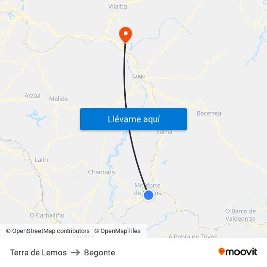 Terra de Lemos to Begonte map