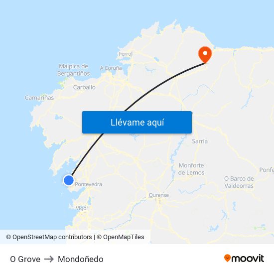 O Grove to Mondoñedo map