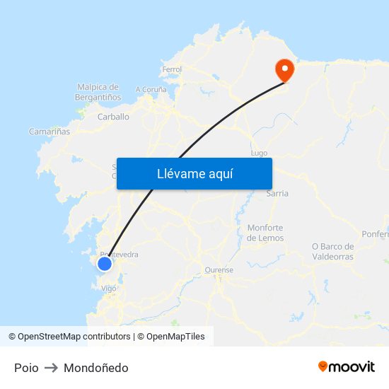 Poio to Mondoñedo map