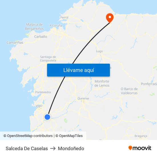 Salceda De Caselas to Mondoñedo map