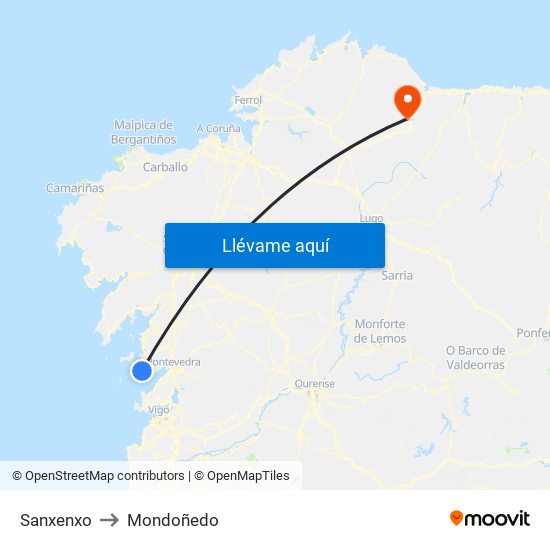 Sanxenxo to Mondoñedo map