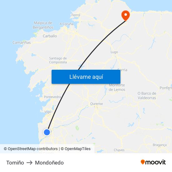Tomiño to Mondoñedo map