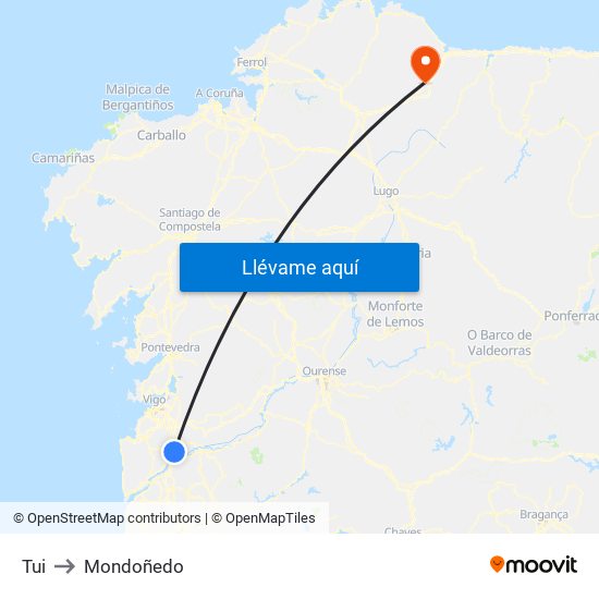 Tui to Mondoñedo map