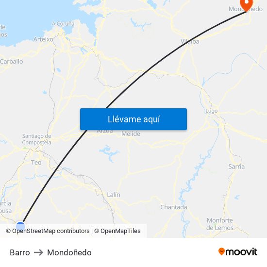 Barro to Mondoñedo map