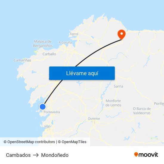 Cambados to Mondoñedo map