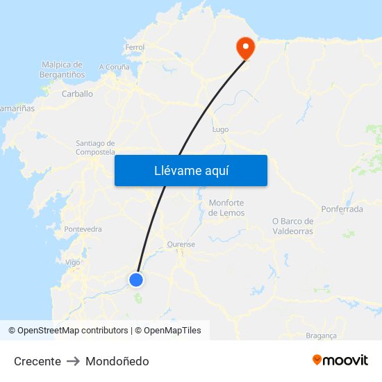 Crecente to Mondoñedo map