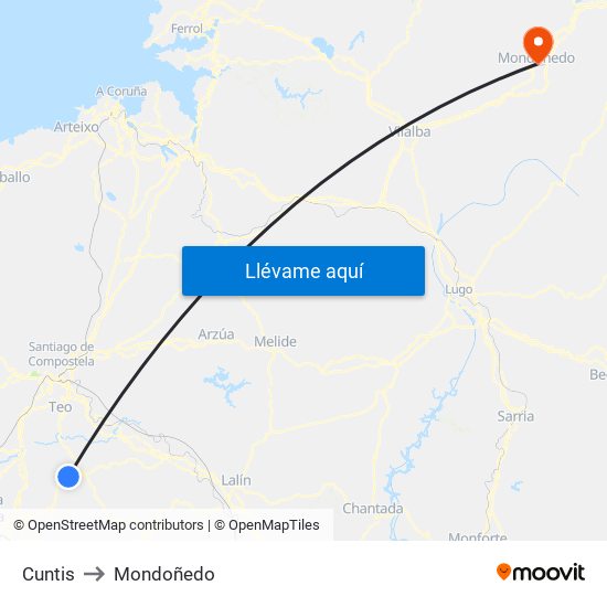 Cuntis to Mondoñedo map