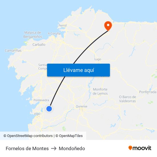 Fornelos de Montes to Mondoñedo map