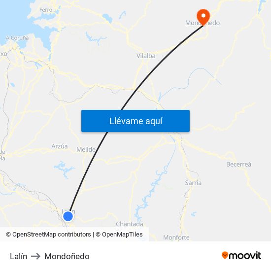 Lalín to Mondoñedo map