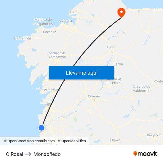 O Rosal to Mondoñedo map