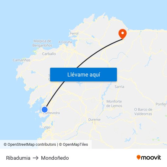 Ribadumia to Mondoñedo map