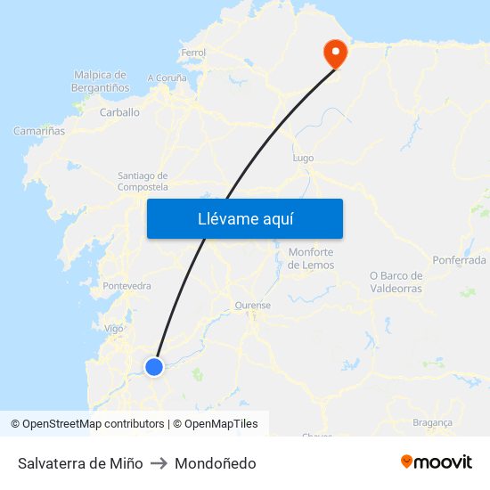 Salvaterra de Miño to Mondoñedo map