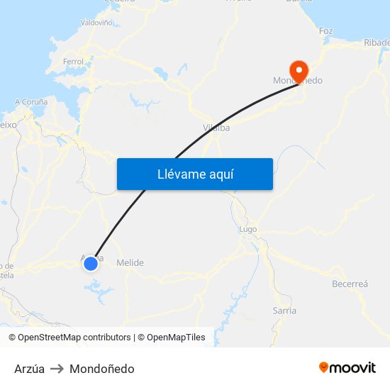 Arzúa to Mondoñedo map