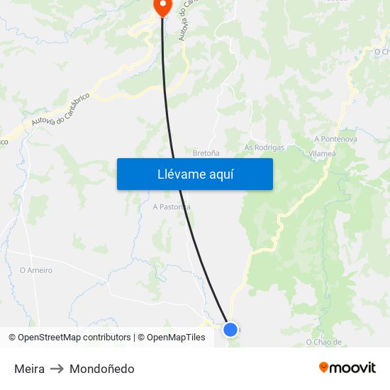 Meira to Mondoñedo map