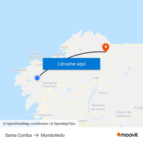 Santa Comba to Mondoñedo map