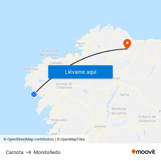Carnota to Mondoñedo map