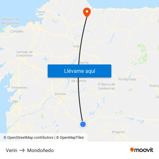 Verín to Mondoñedo map