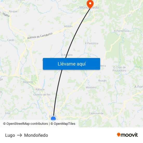 Lugo to Mondoñedo map