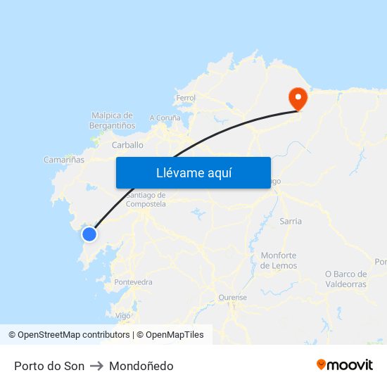 Porto do Son to Mondoñedo map