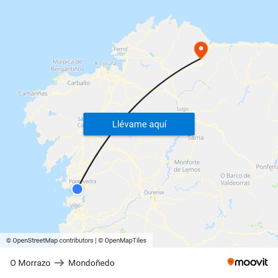 O Morrazo to Mondoñedo map