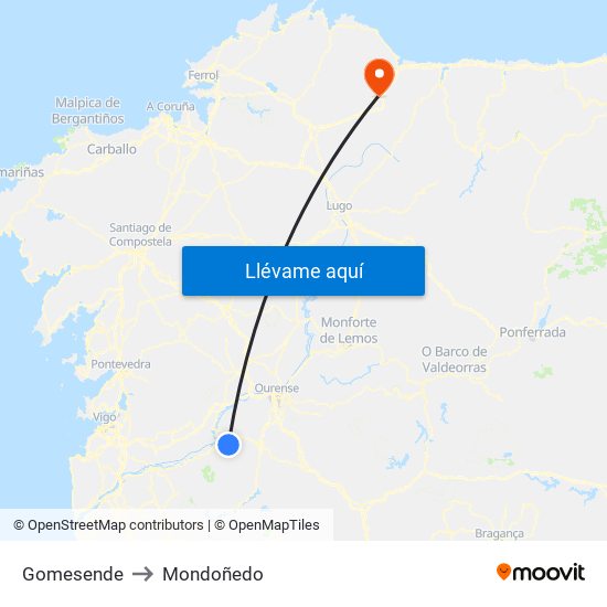 Gomesende to Mondoñedo map