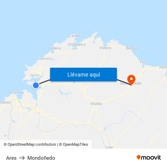 Ares to Mondoñedo map