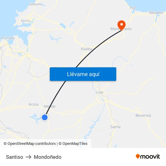 Santiso to Mondoñedo map