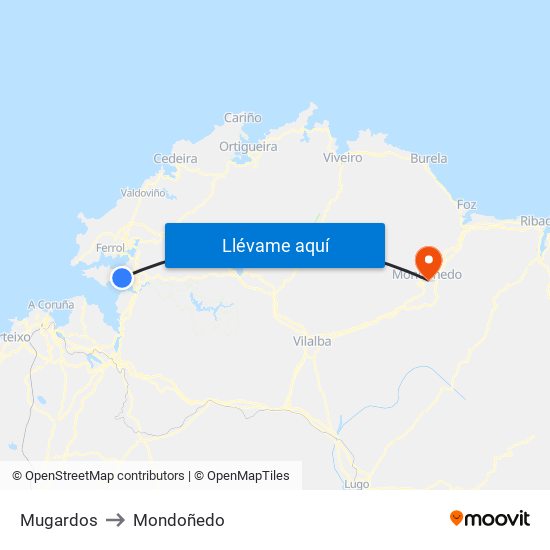 Mugardos to Mondoñedo map