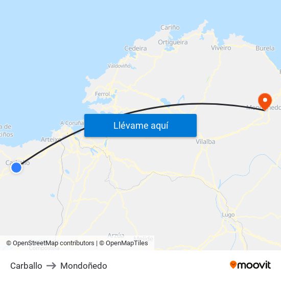 Carballo to Mondoñedo map
