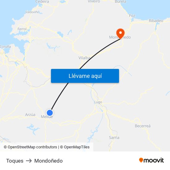 Toques to Mondoñedo map